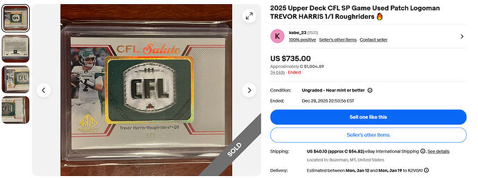 2025 Upper Deck CFL SP Game Used Patch Logoman TREVOR HARRIS