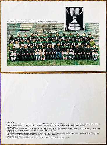 1970 Montreal Alouettes Grey Cup Champs Xmas Card